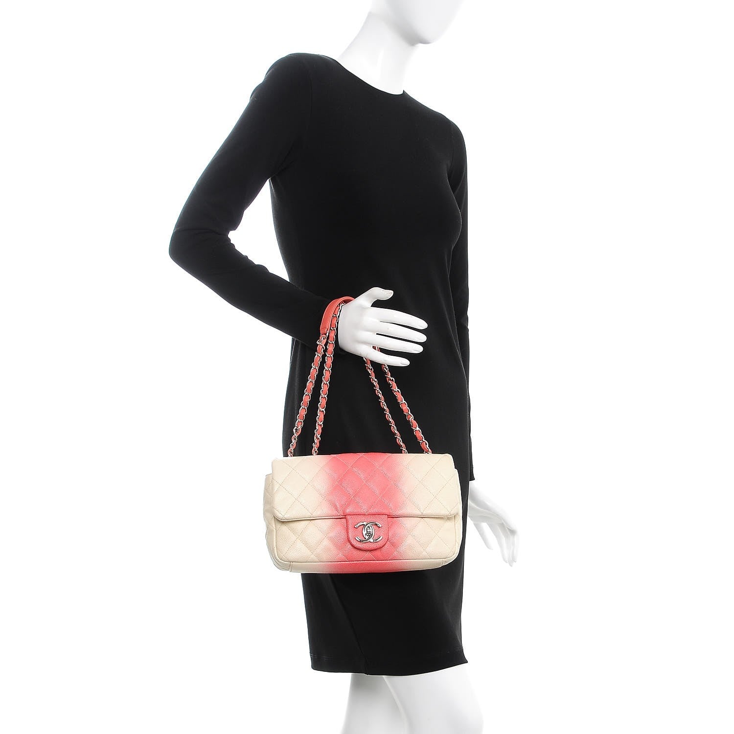 Chanel Caviar Quilted Ombre Medium Single Flap White Rose Pink 2 of 8