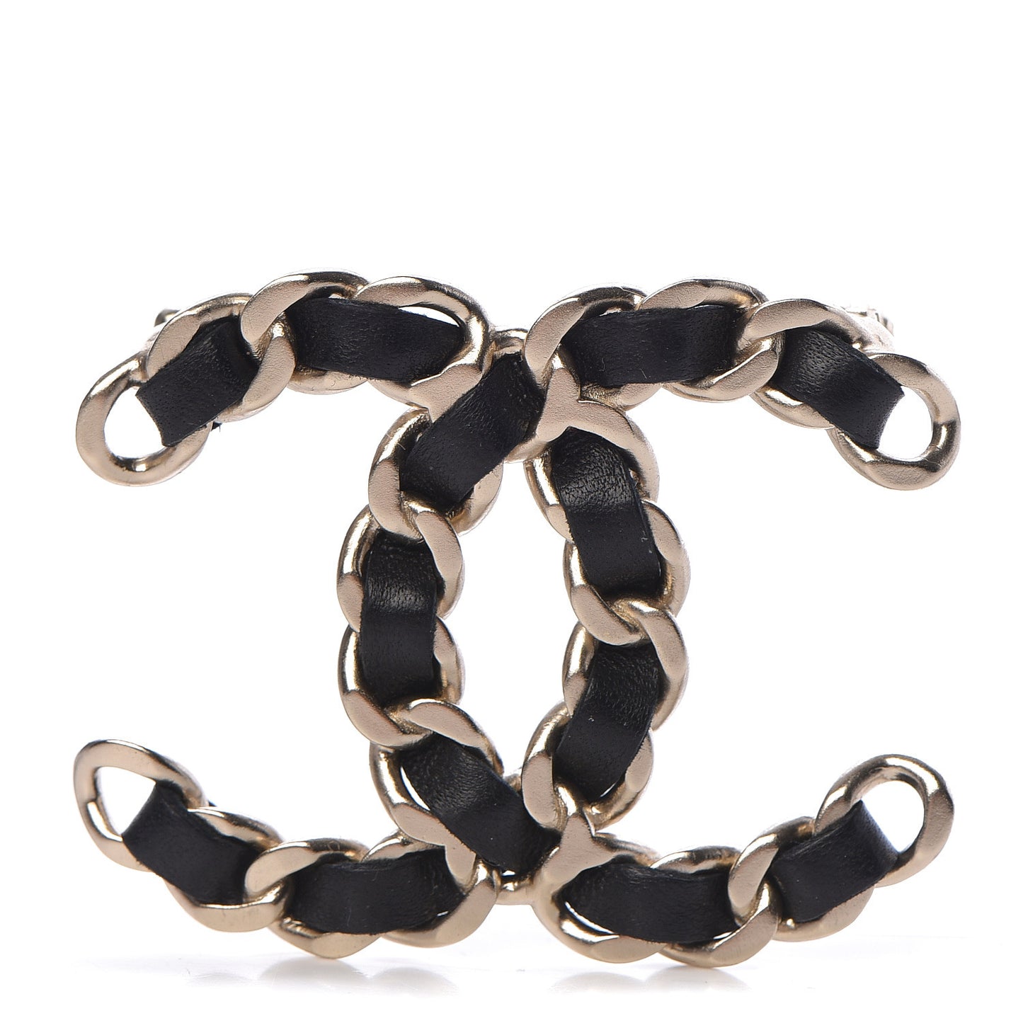 Lambskin Chain CC Brooch Black Gold