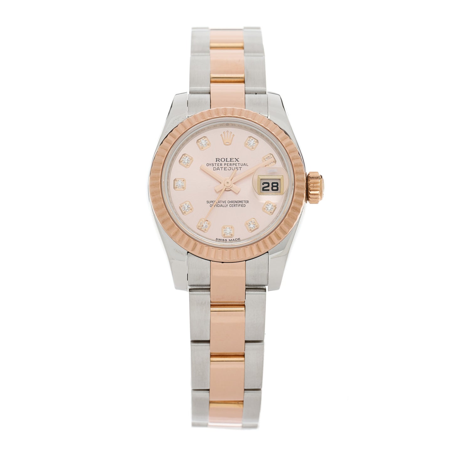 Stainless Steel 18K Everose Gold Diamond 26mm Oyster Perpetual Datejust Watch Pink 179171