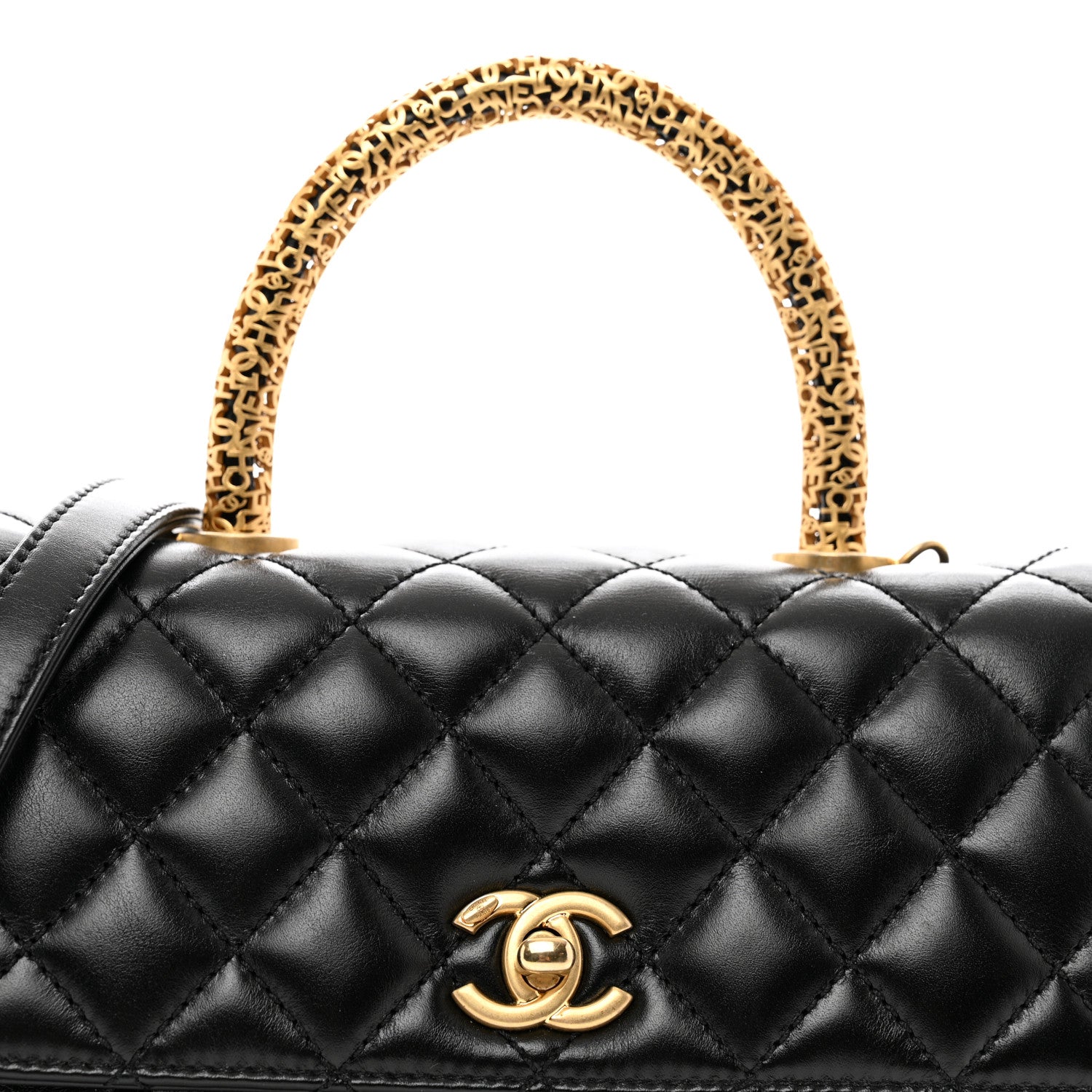 Chanel Calfskin Quilted Mini Logo Coco Handle Flap Black 8 of 10