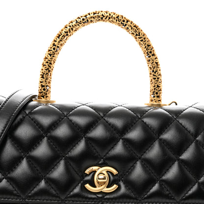 Chanel Calfskin Quilted Mini Logo Coco Handle Flap Black 8 of 10