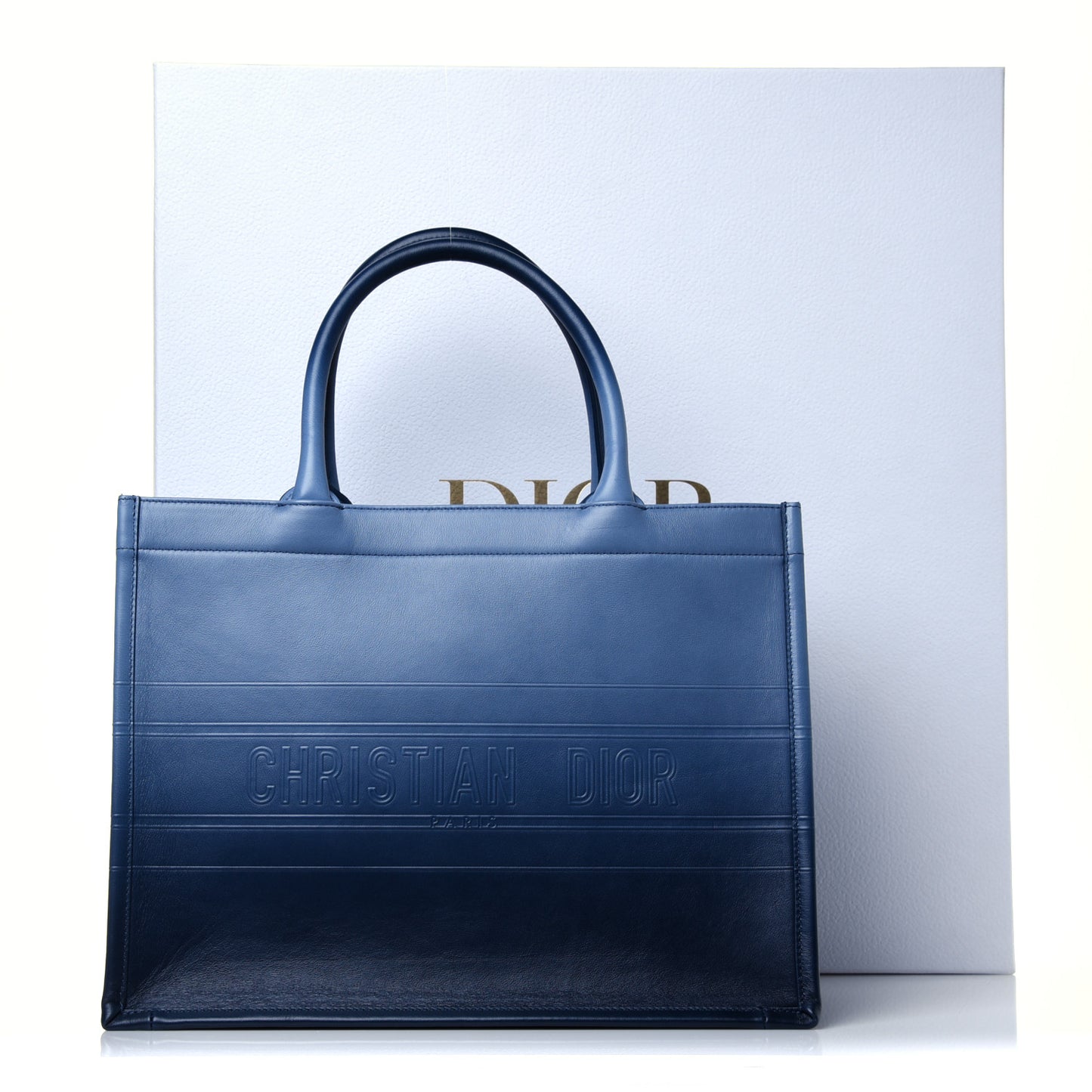 Gradient Smooth Calfskin Embossed Medium Book Tote Indigo Blue