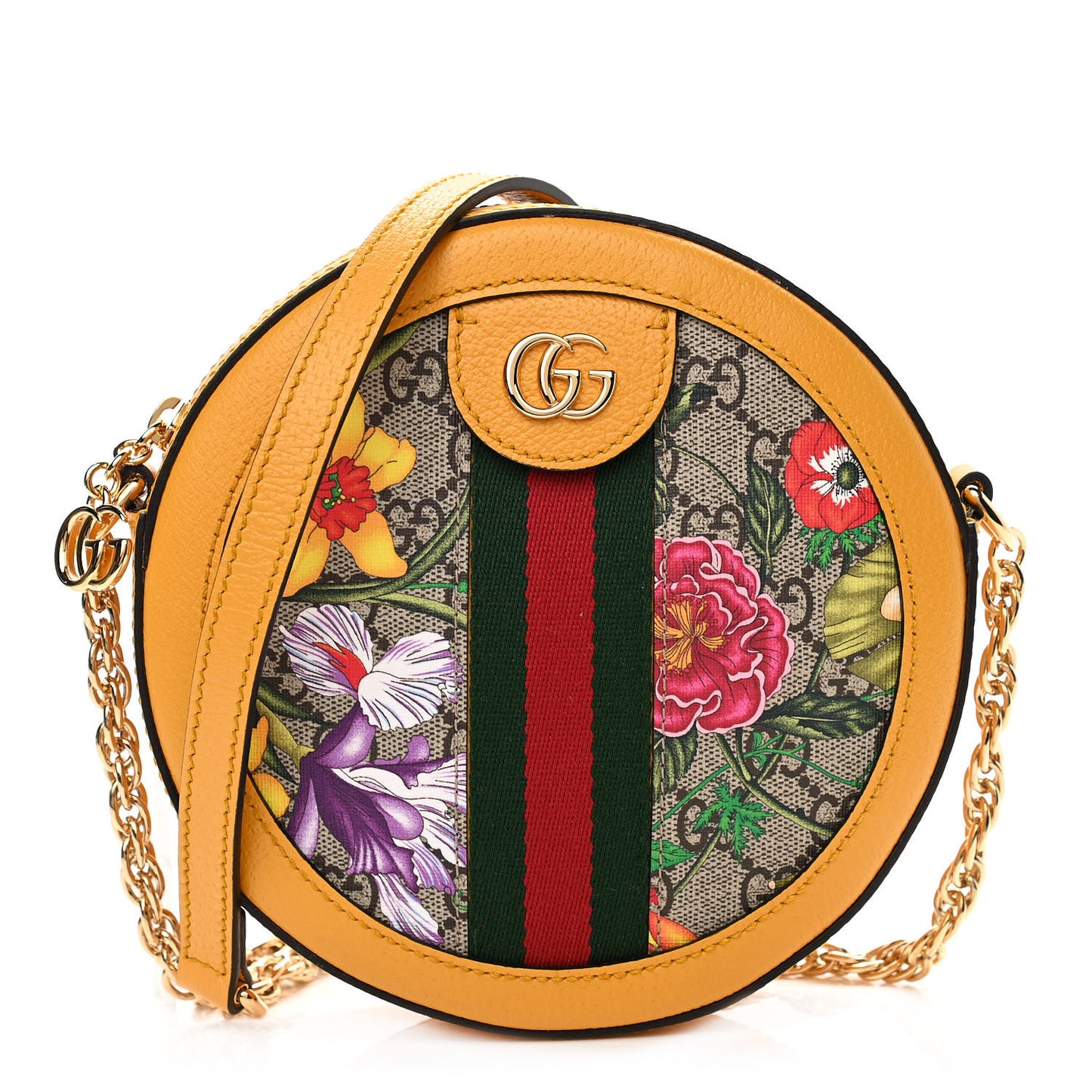 GG Supreme Monogram Flora Web Mini Ophidia Round Shoulder Bag Beige Multicolor Crop