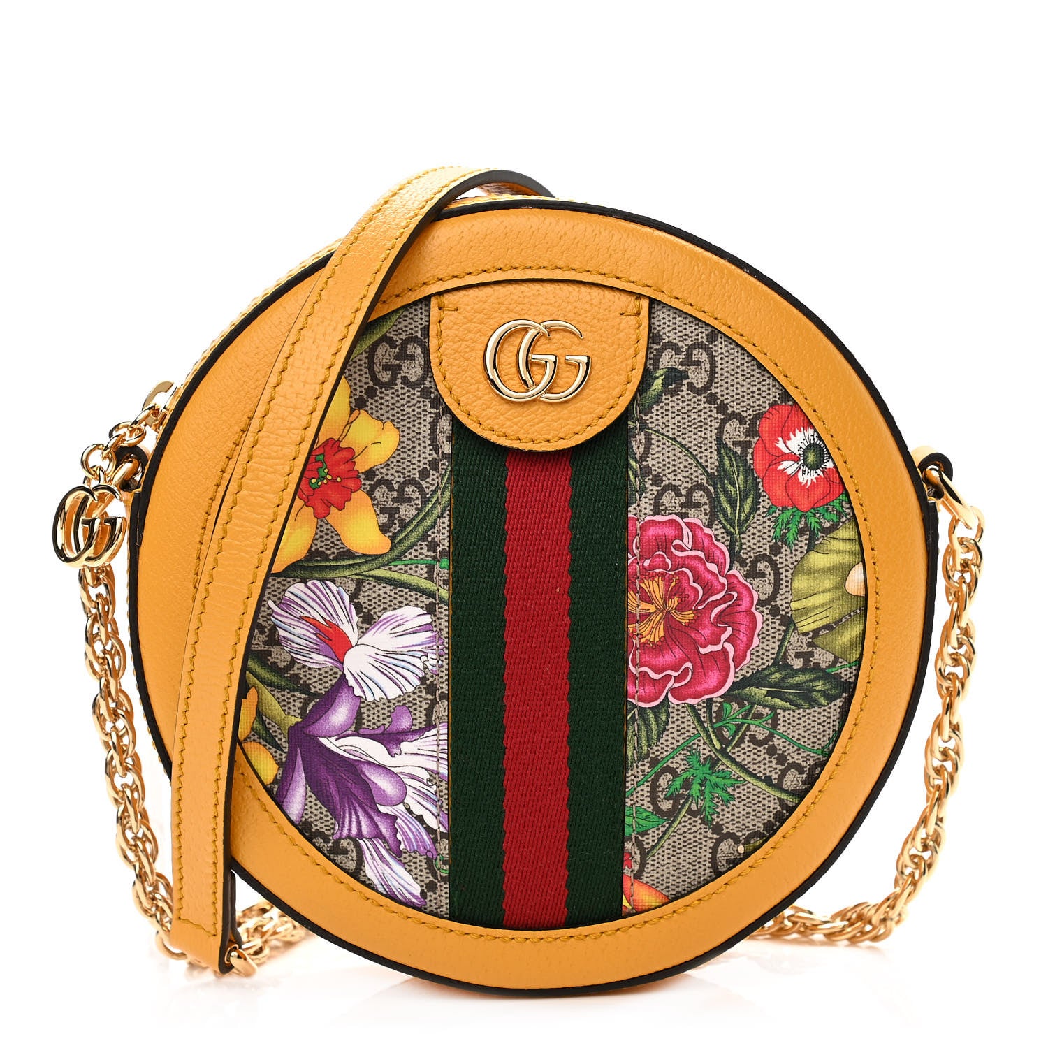 Gucci GG Supreme Monogram Flora Web Mini Ophidia Round Shoulder Bag Beige Multicolor Crop 1 of 10