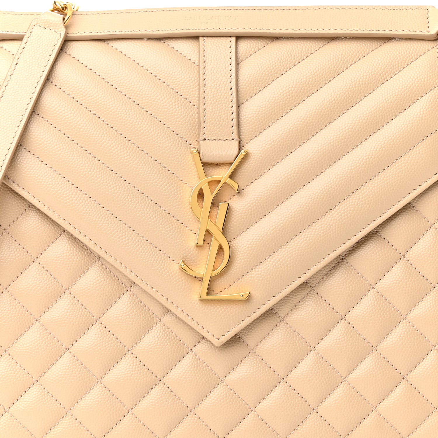 Saint Laurent Grain De Poudre Large Tri-Quilt Monogram Satchel Nude Powder 3 of 10