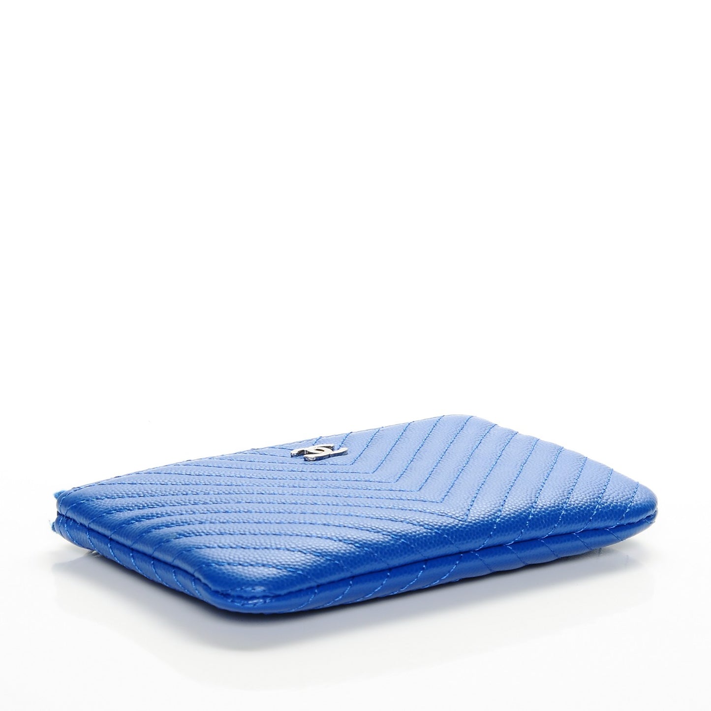 Caviar Chevron Quilted Small Cosmetic Case Blue