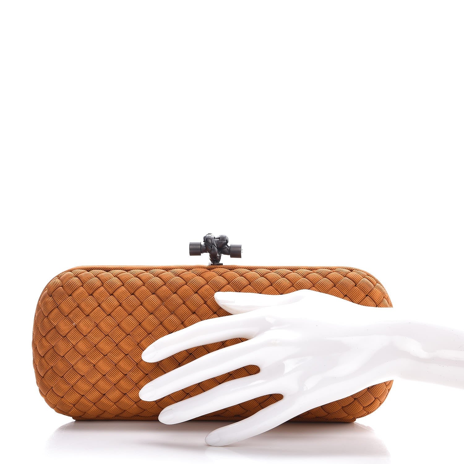 Bottega Veneta Silk Faille Intrecciato Knot Clutch Burnt Sun 2 of 7