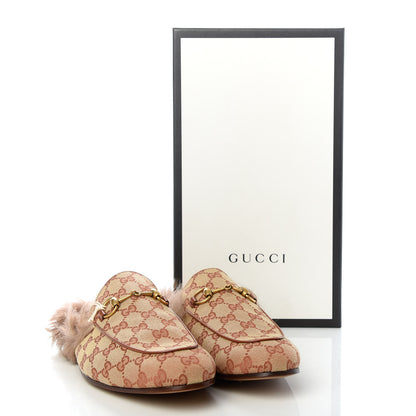 Gucci GG Monogram Fur Mens Princetown Slippers 10 Beige Ruggine Rust 10 of 10