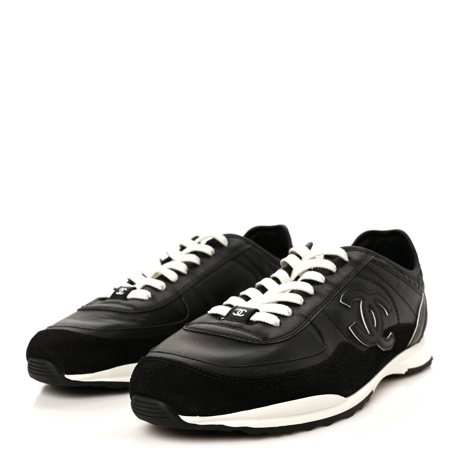 Chanel Calfskin Suede CC Womens Sneakers 41 Black White 4 of 10
