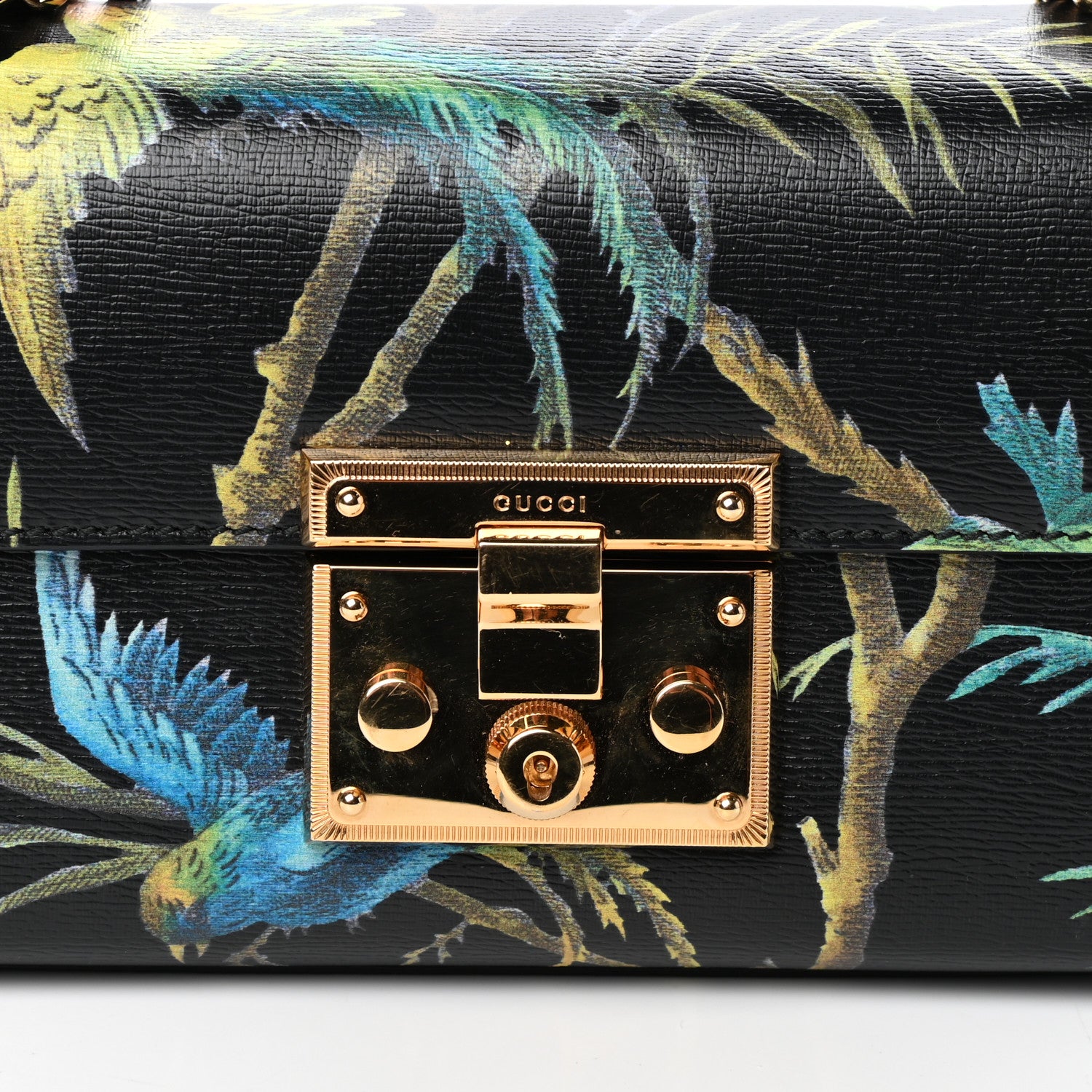 Gucci Calfskin Tropical Print Small Padlock Shoulder Bag Black Multi 10 of 10