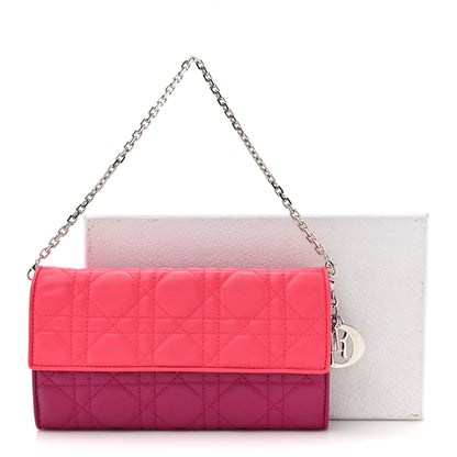 Christian Dior Lambskin Cannage Bi-Color Lady Dior Rendezvous Wallet On Chain Toxic Purple Pink 13 of 13