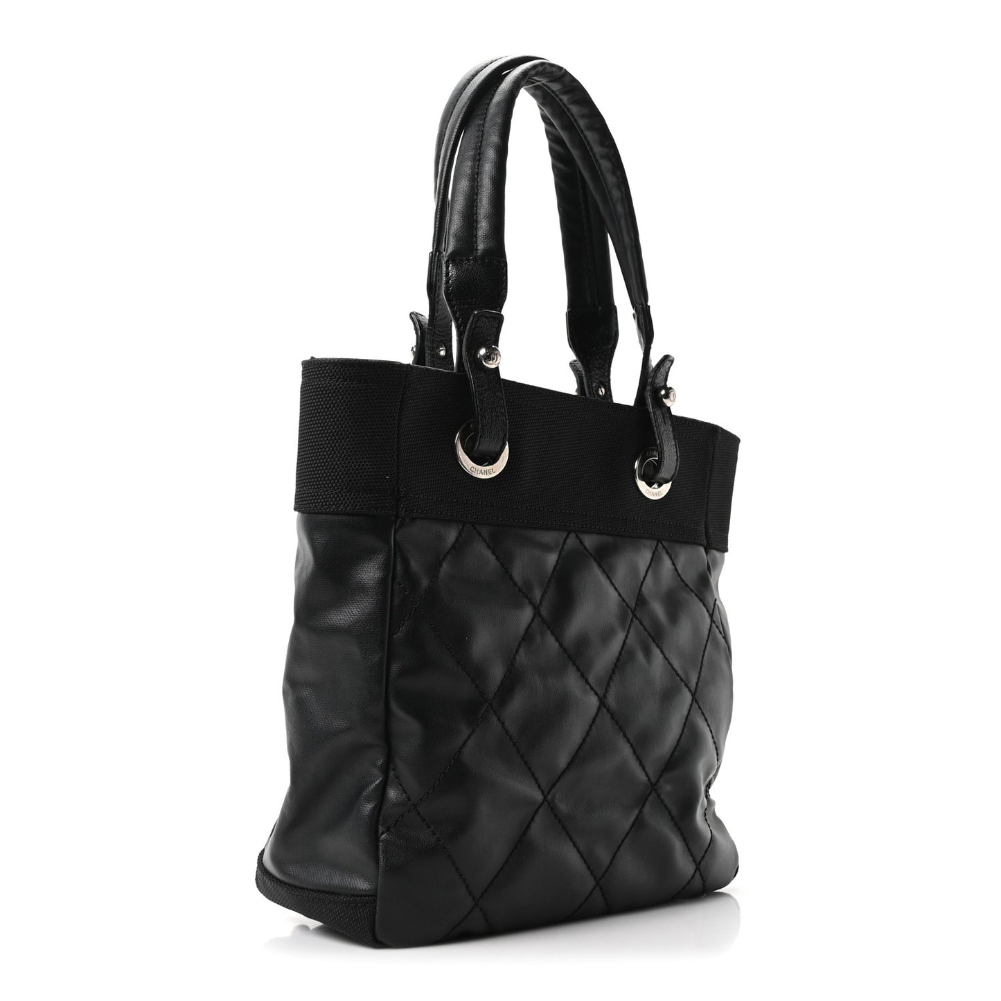 Coated Canvas Quilted Small Paris Biarritz Tote Black