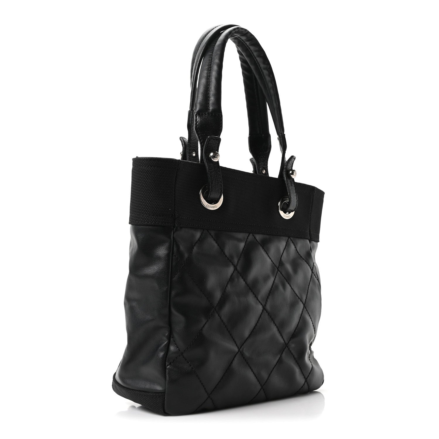 Chanel Coated Canvas Quilted Small Paris Biarritz Tote Black 3 of 10