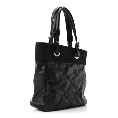 Chanel Coated Canvas Quilted Small Paris Biarritz Tote Black 3 of 10