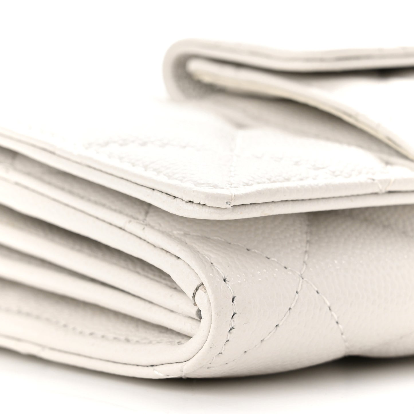 Caviar Quilted Pocket Twins Clutch With Chain White