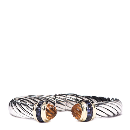 David Yurman Sterling Silver 14K Yellow Gold Citrine Amethyst 10mm Carved Cable Classics Bracelet 1 of 8