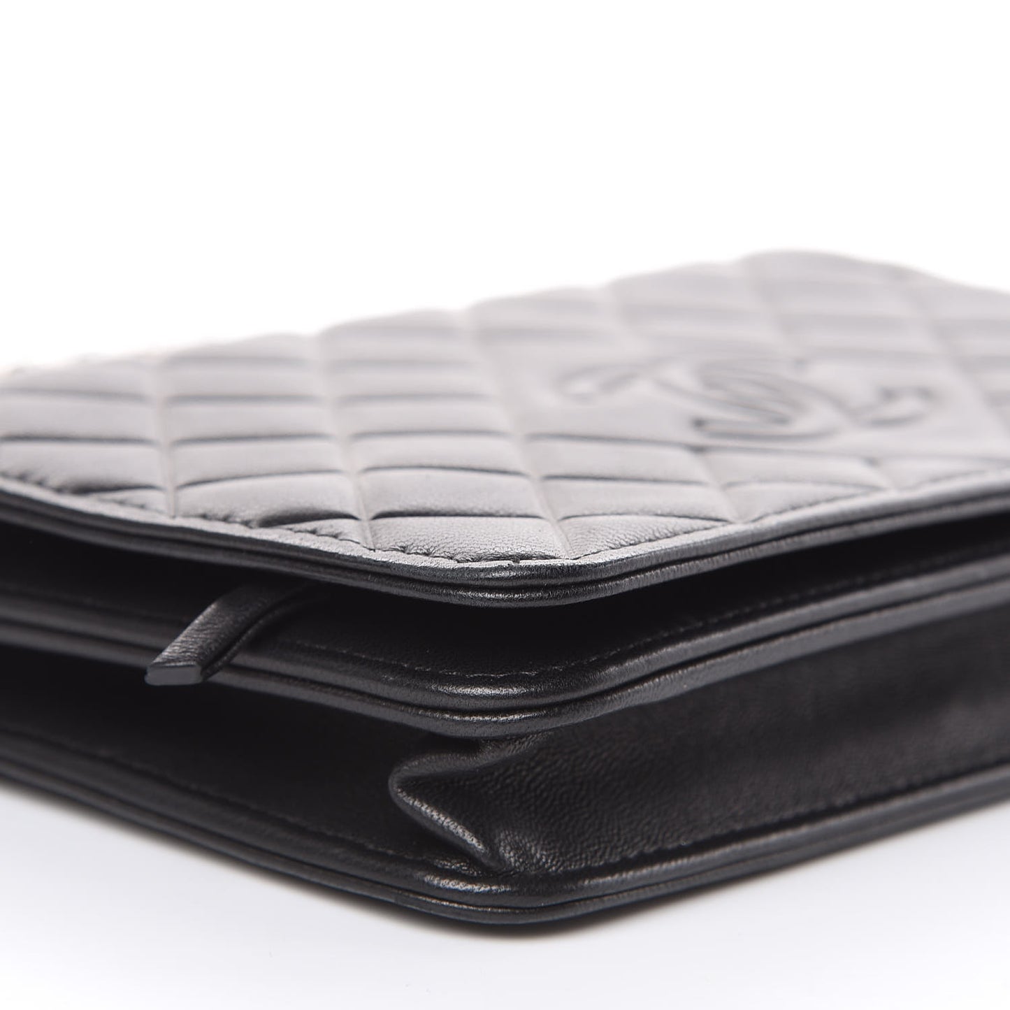 Goatskin Quilted Diamond CC Wallet On Chain WOC Black