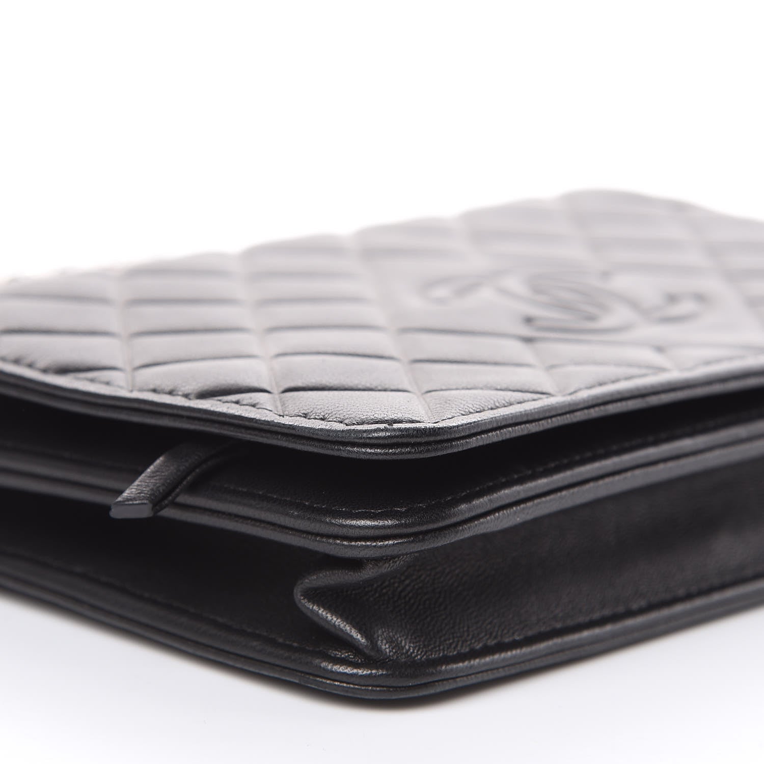 Chanel Goatskin Quilted Diamond CC Wallet On Chain WOC Black 9 of 12