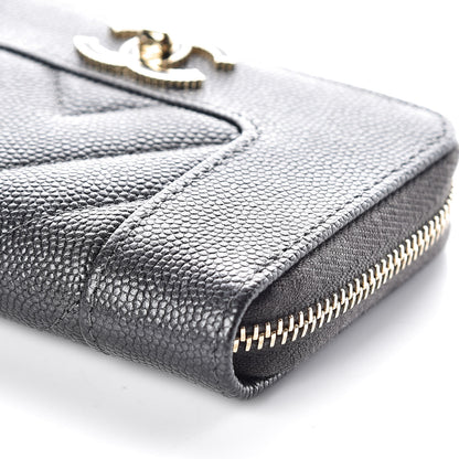 Chanel Metallic Caviar Chevron Quilted Vintage Mademoiselle Zip Coin Purse Dark Grey 6 of 10
