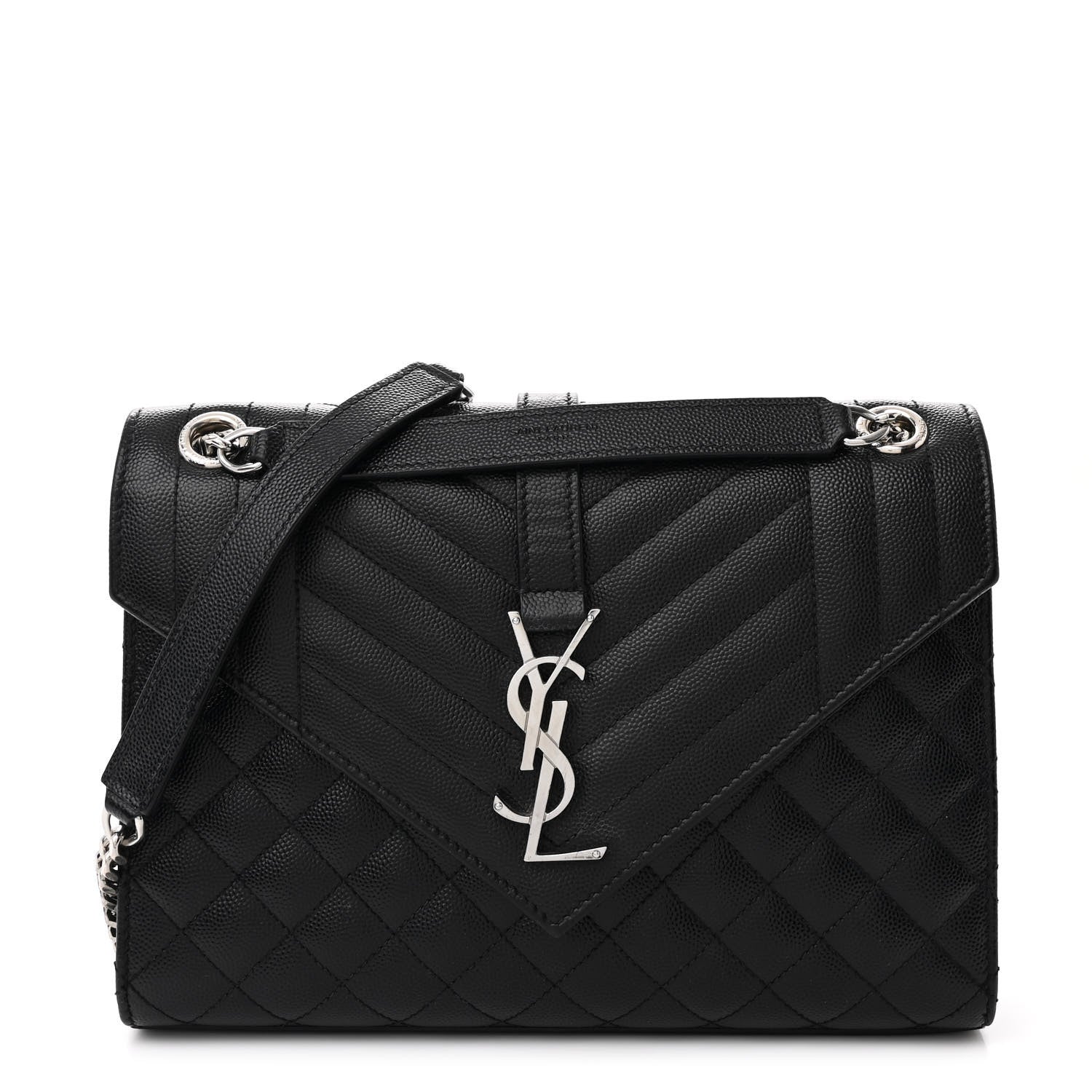 Saint Laurent Grain De Poudre Textured Mixed Matelasse Triquilt Medium Monogram Satchel Black 1 of 13