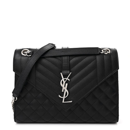 Saint Laurent Grain De Poudre Textured Mixed Matelasse Triquilt Medium Monogram Satchel Black 1 of 13
