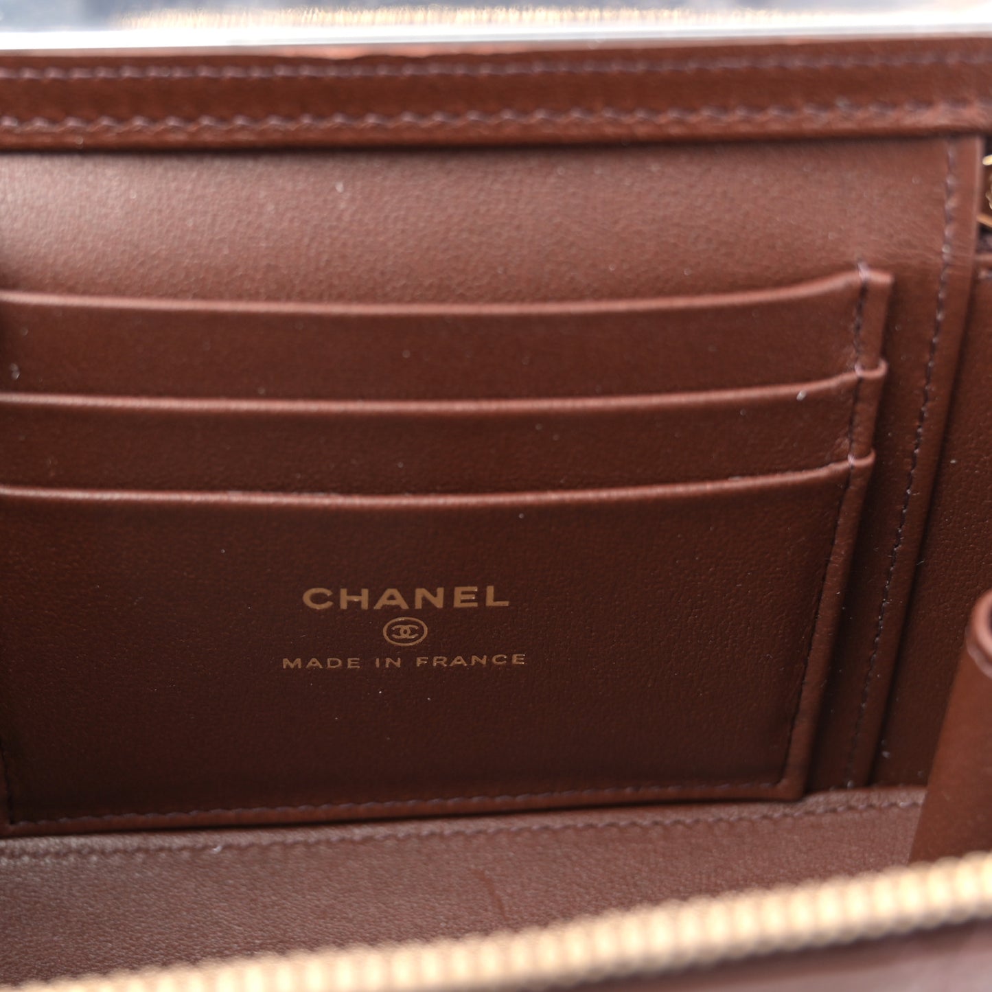 Lambskin Quilted Small Top Handle Vanity Case With Chain Dark Brown