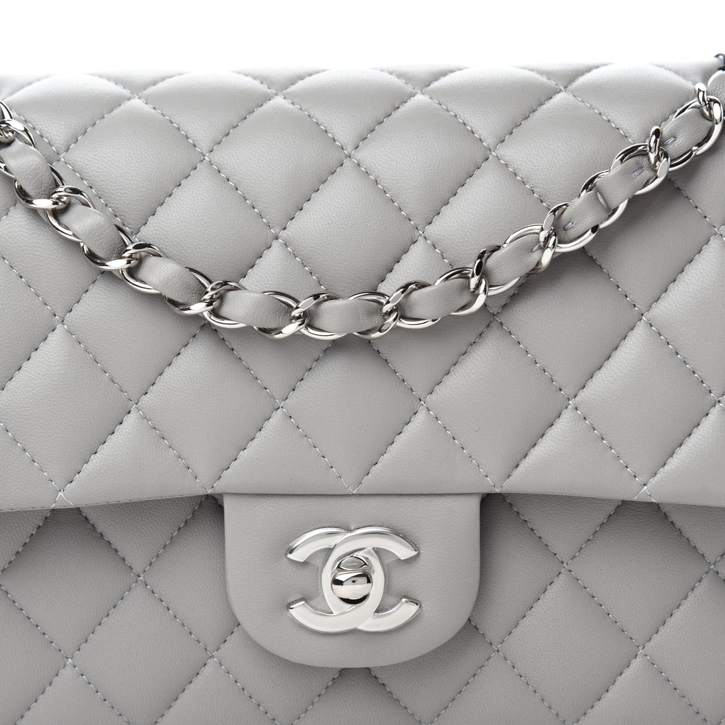 Lambskin Quilted Medium Double Flap Grey