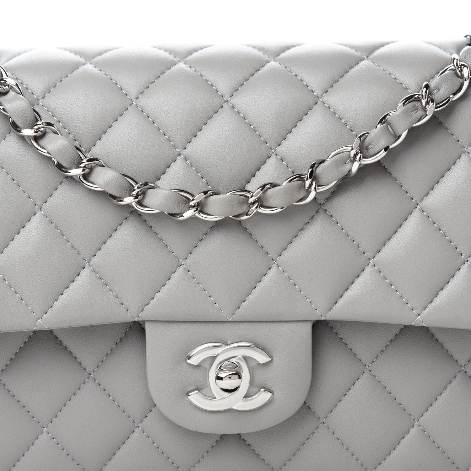 Chanel Lambskin Quilted Medium Double Flap Grey 10 of 11