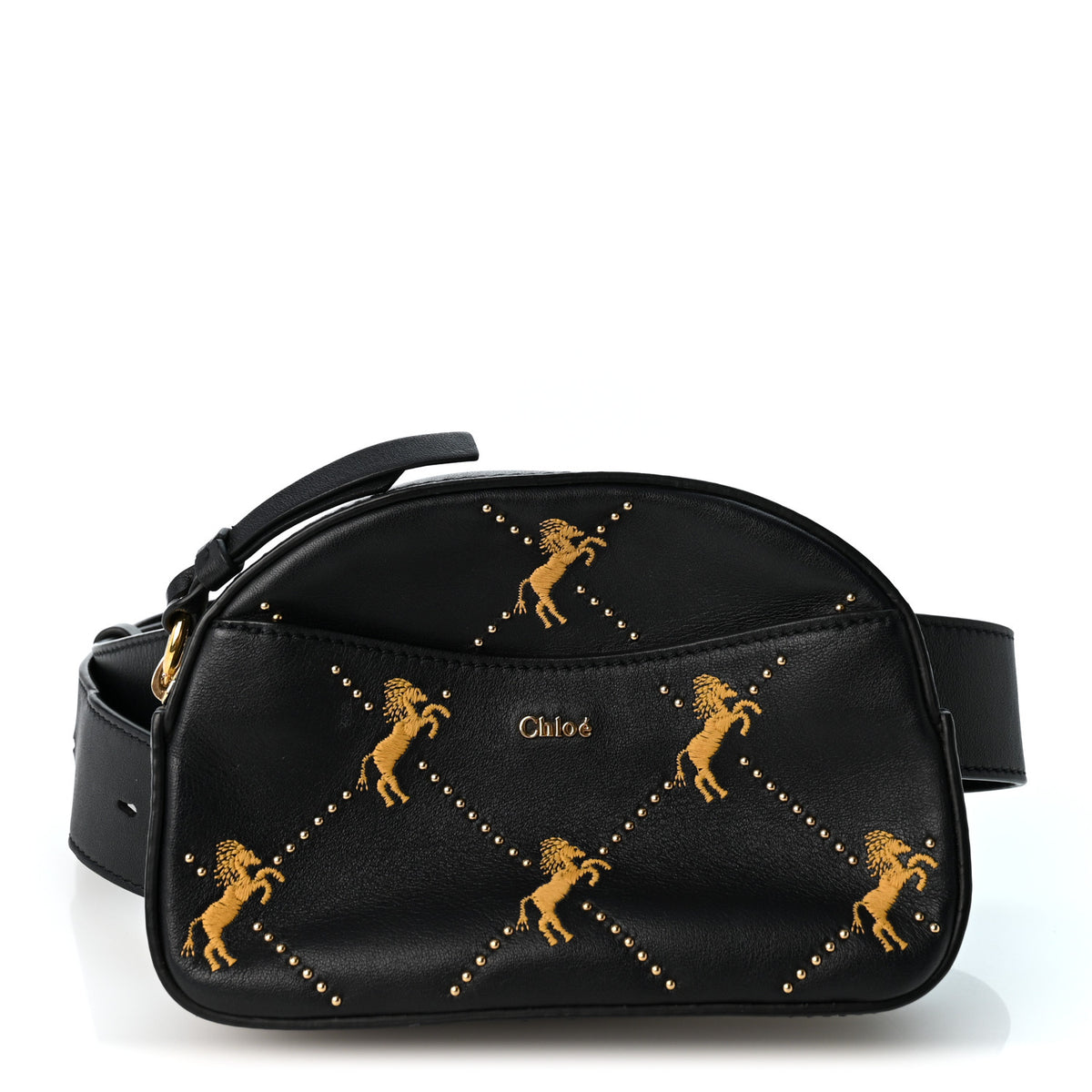 Chloe Smooth Calfskin Little Horses Embroidered Signature Belt Bag Black 1 of 9