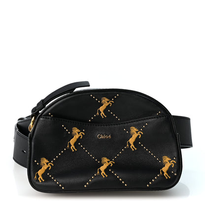 Chloe Smooth Calfskin Little Horses Embroidered Signature Belt Bag Black 1 of 9
