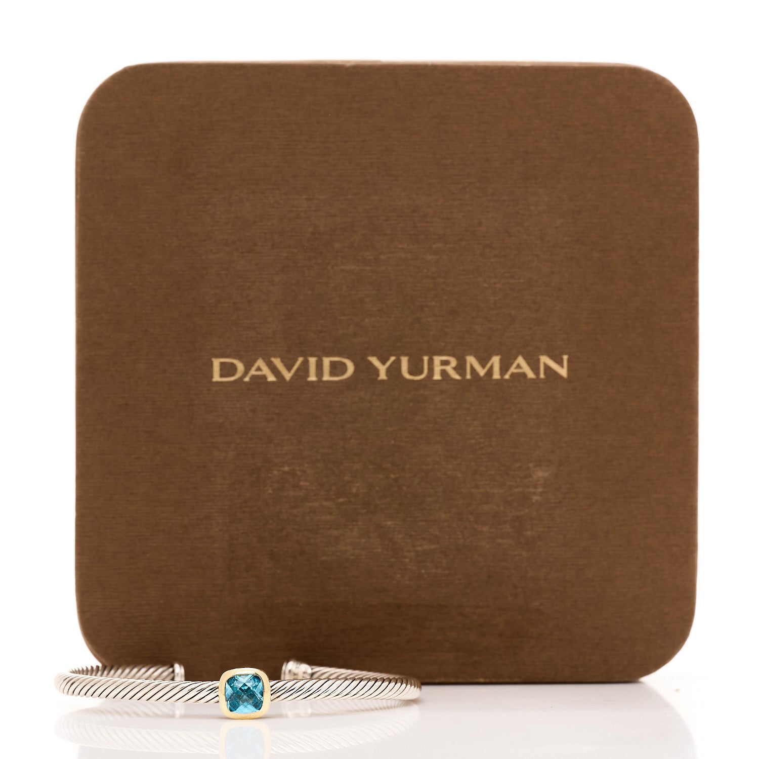 David Yurman Sterling Silver 18K Gold Blue Topaz 4mm Cable Classics Station Bracelet 5 of 5