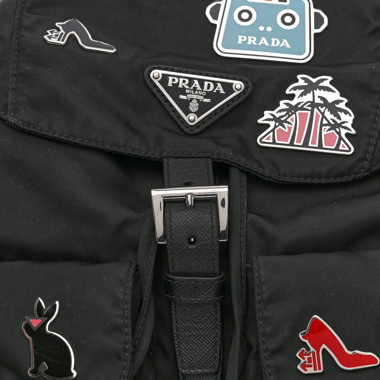 Tessuto Nylon Saffiano Medium Smalto Backpack Black