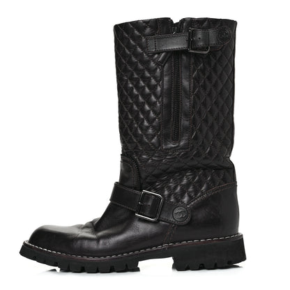 Chanel Calfskin Quilted Biker Boots 39 Brown 1 of 9