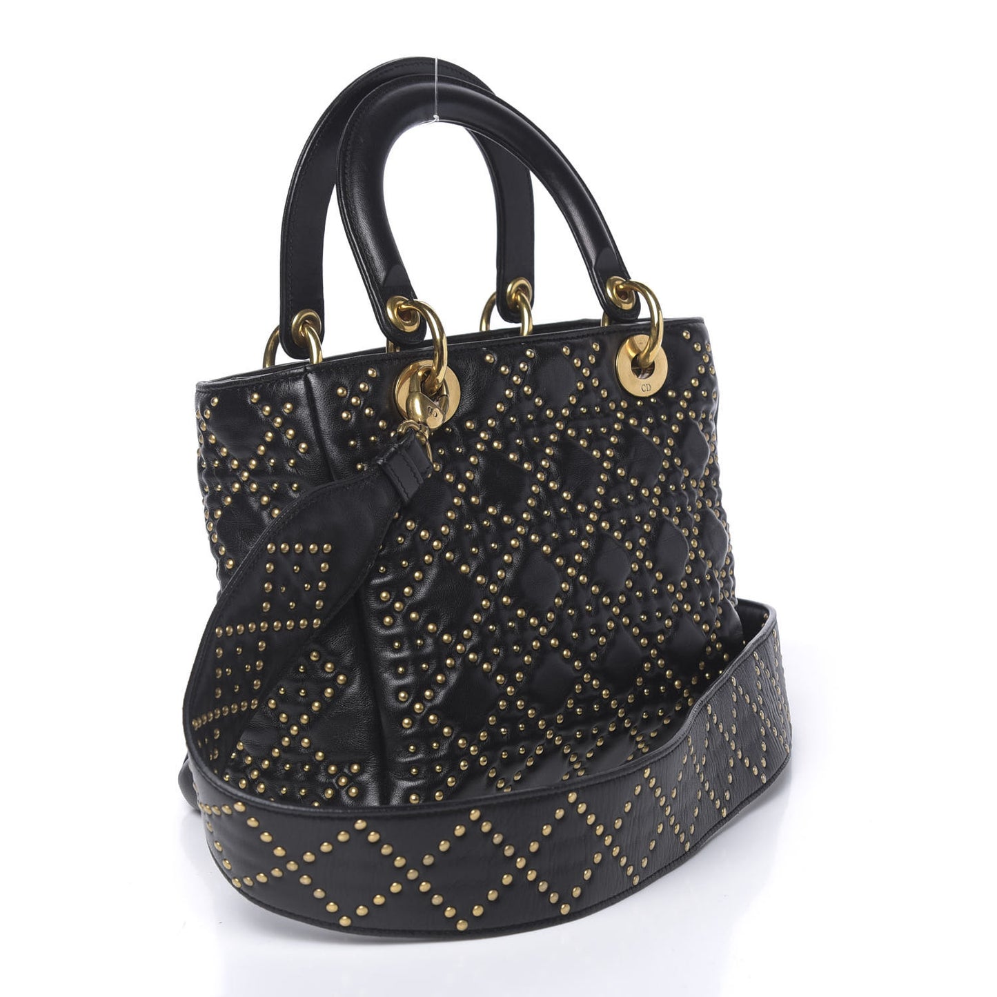 Calfskin Cannage Studded Medium Supple Lady Dior Black