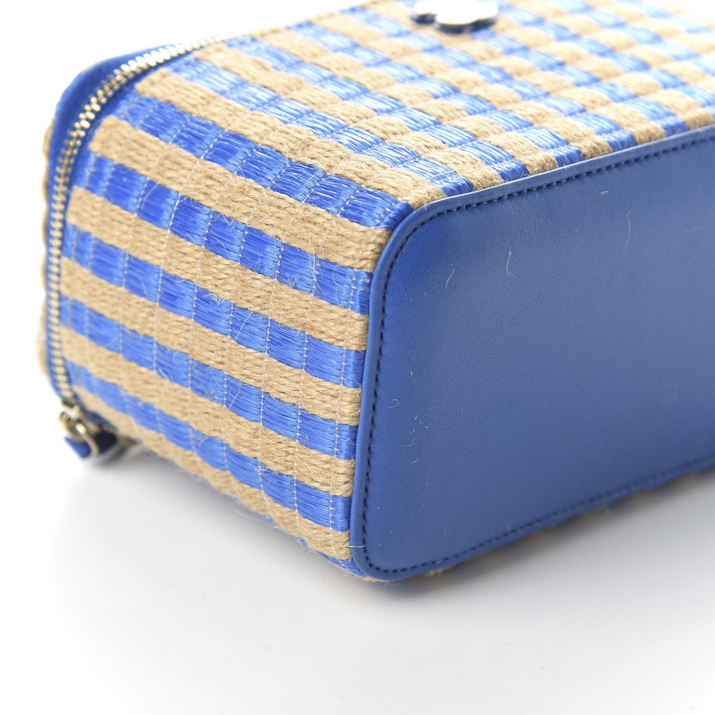 Striped Raffia Jute Vanity With Chain Blue Beige