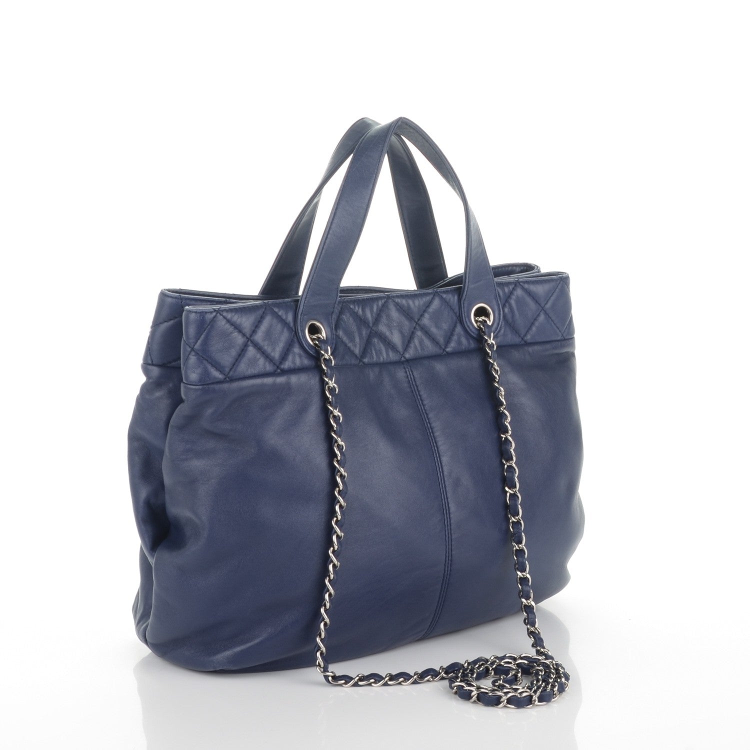 Chanel Lambskin Large Trianon Tote Blue 3 of 7