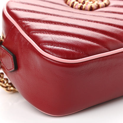 Gucci Azalea Calfskin Enamel Matelasse Diagonal Small Torchon GG Marmont Chain Shoulder Bag New Cherry Red Wild Rose 8 of 9