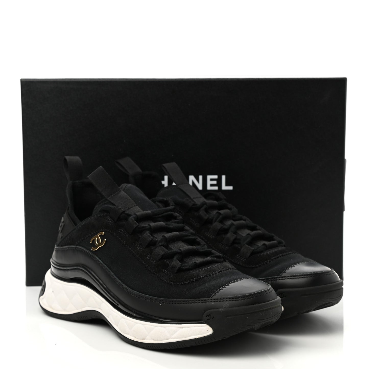 Velvet Calfskin Mixed Fibers CC Sneakers 38 Black