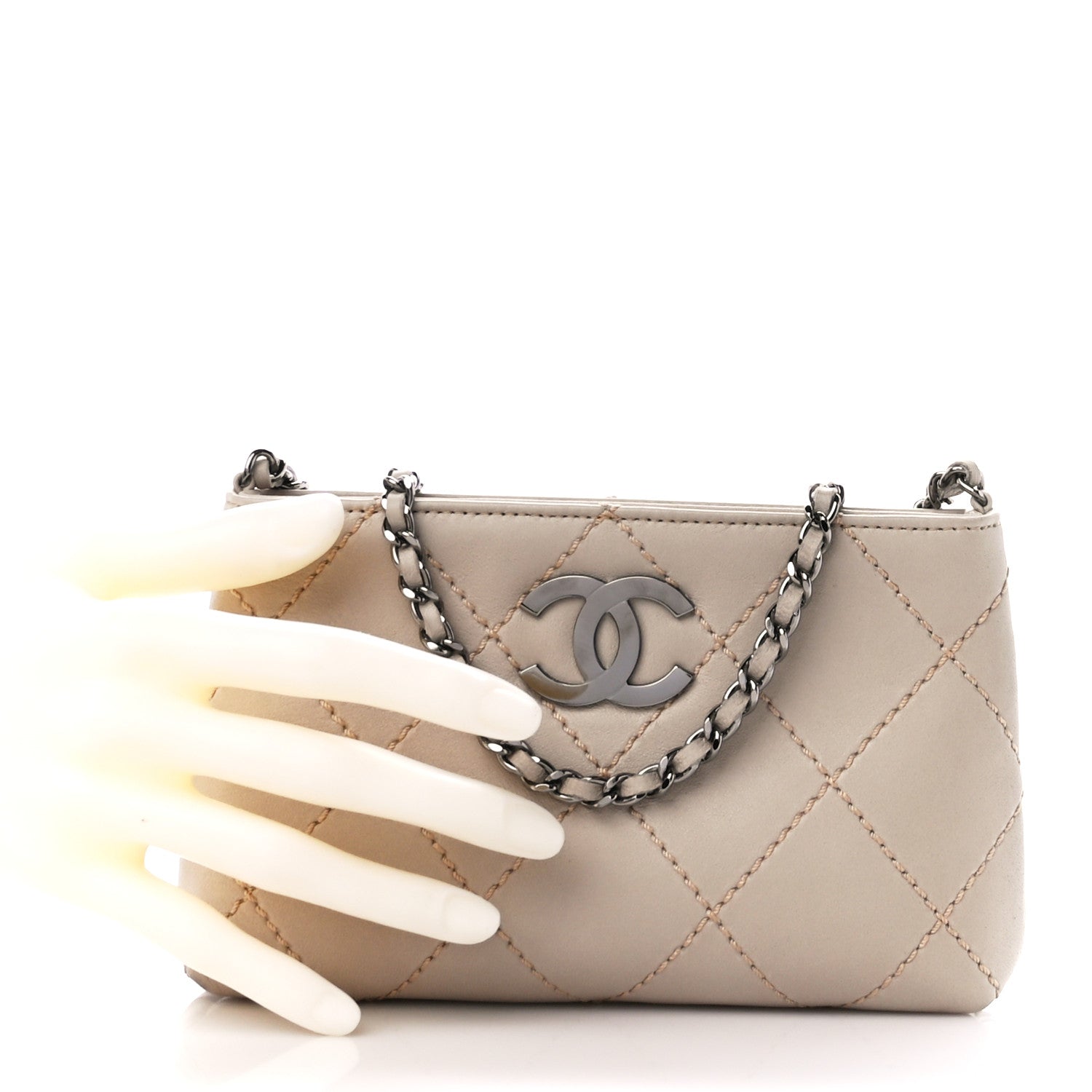 Chanel Lambskin Surpique Stitch Pochette Beige 3 of 12