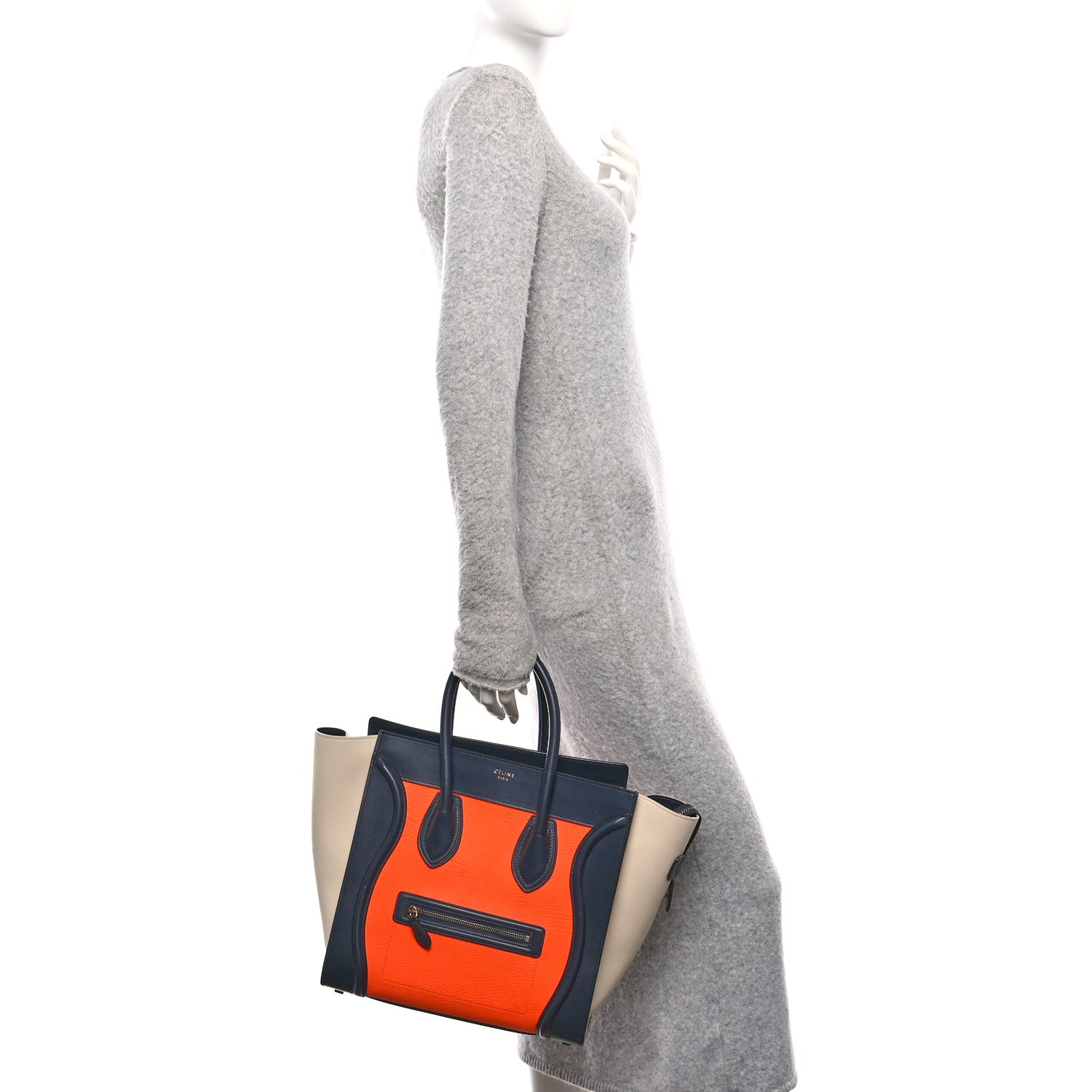 Celine Elephant Calfskin Mini Tri-Color Luggage Bright Orange 2 of 10