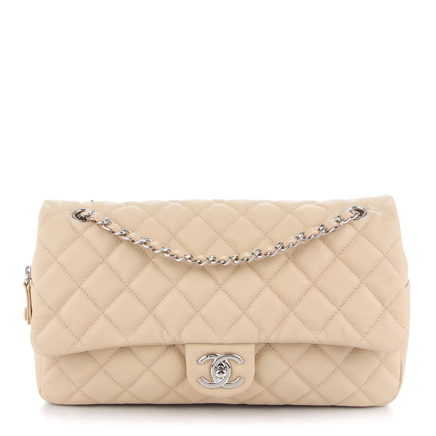 Caviar Quilted Jumbo Easy Flap Beige