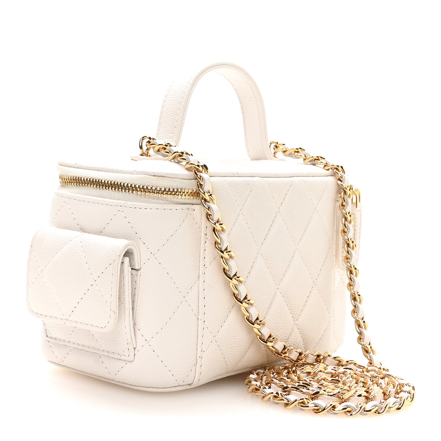 Caviar Quilted Polly Pocket East West Top Vanity With Chain White