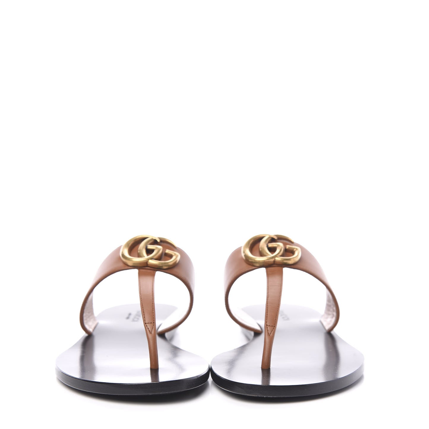 Calfskin GG Marmont Thong Sandals 35.5 Cognac