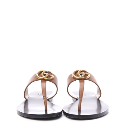 Gucci Calfskin GG Marmont Thong Sandals 35.5 Cognac 2 of 8