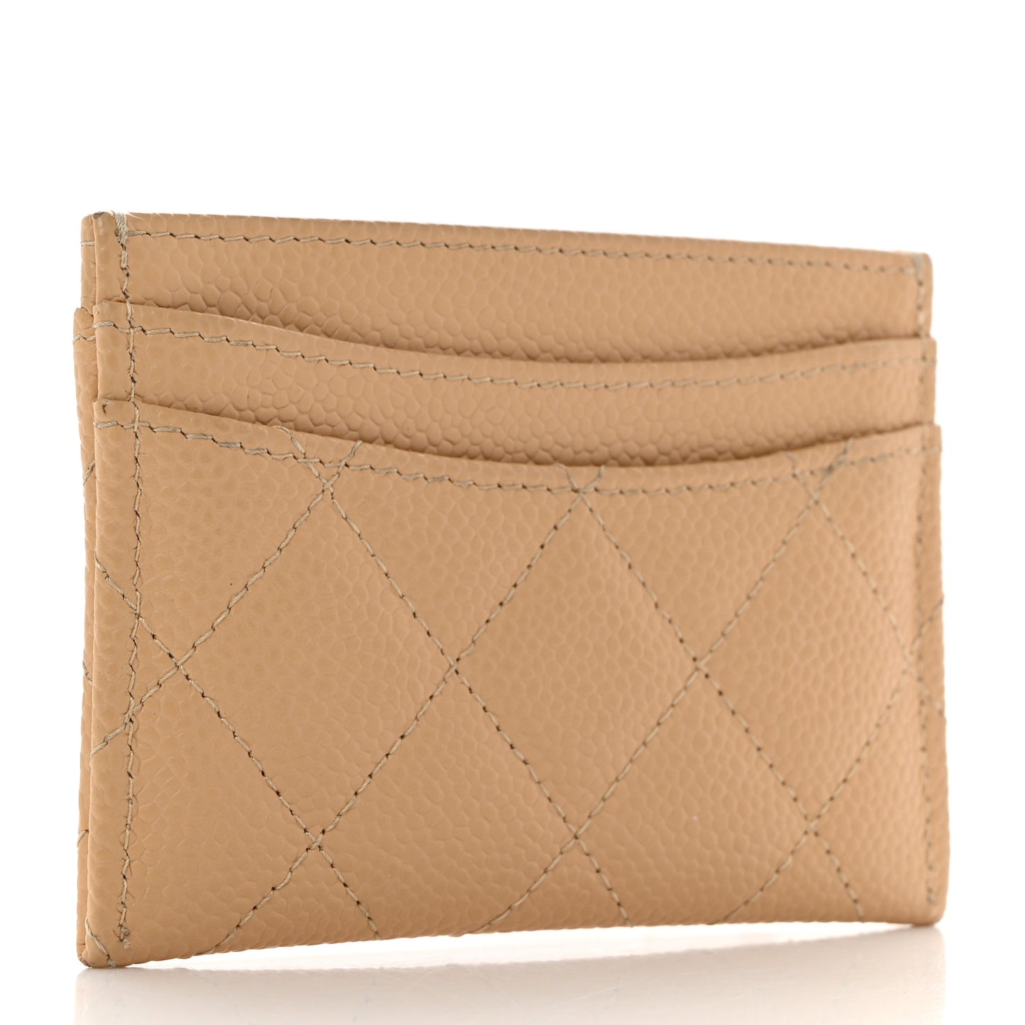Caviar Quilted Card Holder Beige
