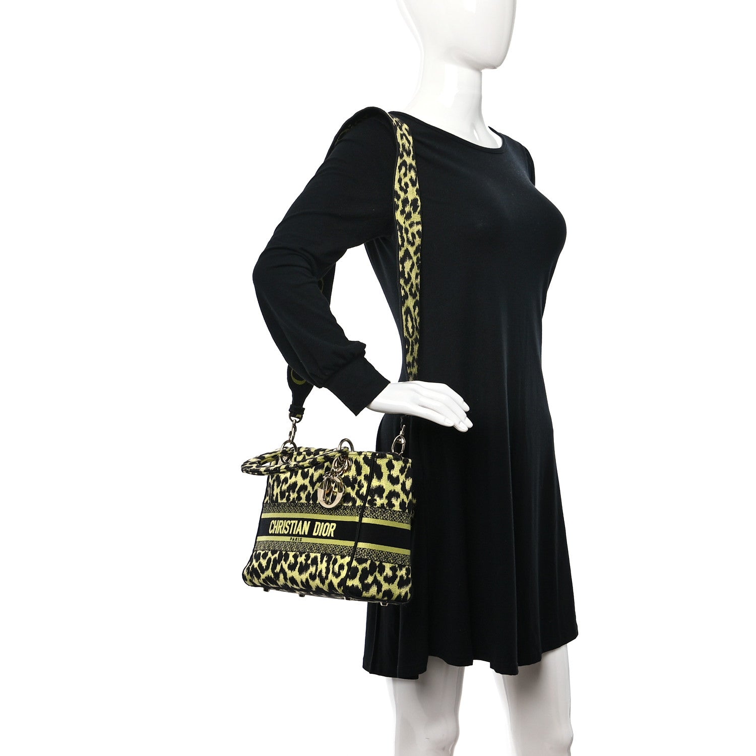 Christian Dior Canvas Mizza Embroidered Medium Lady D-Lite Lime Pop 2 of 8