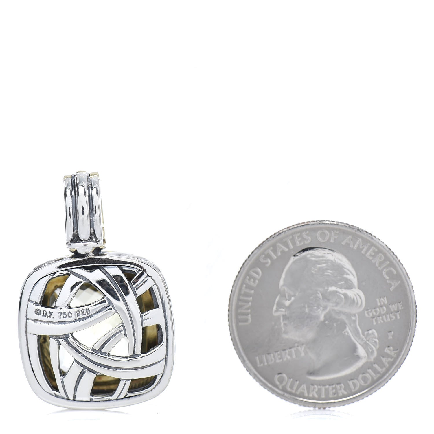 David Yurman Sterling Silver 18K Yellow Gold Prasiolite 14mm Albion Pendant 3 of 3