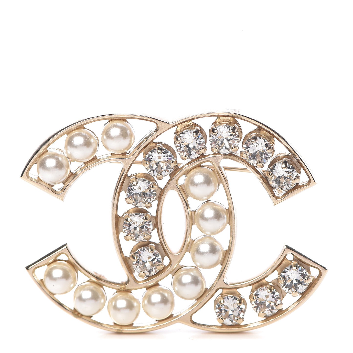 Pearl Crystal CC Brooch Gold Pearly White