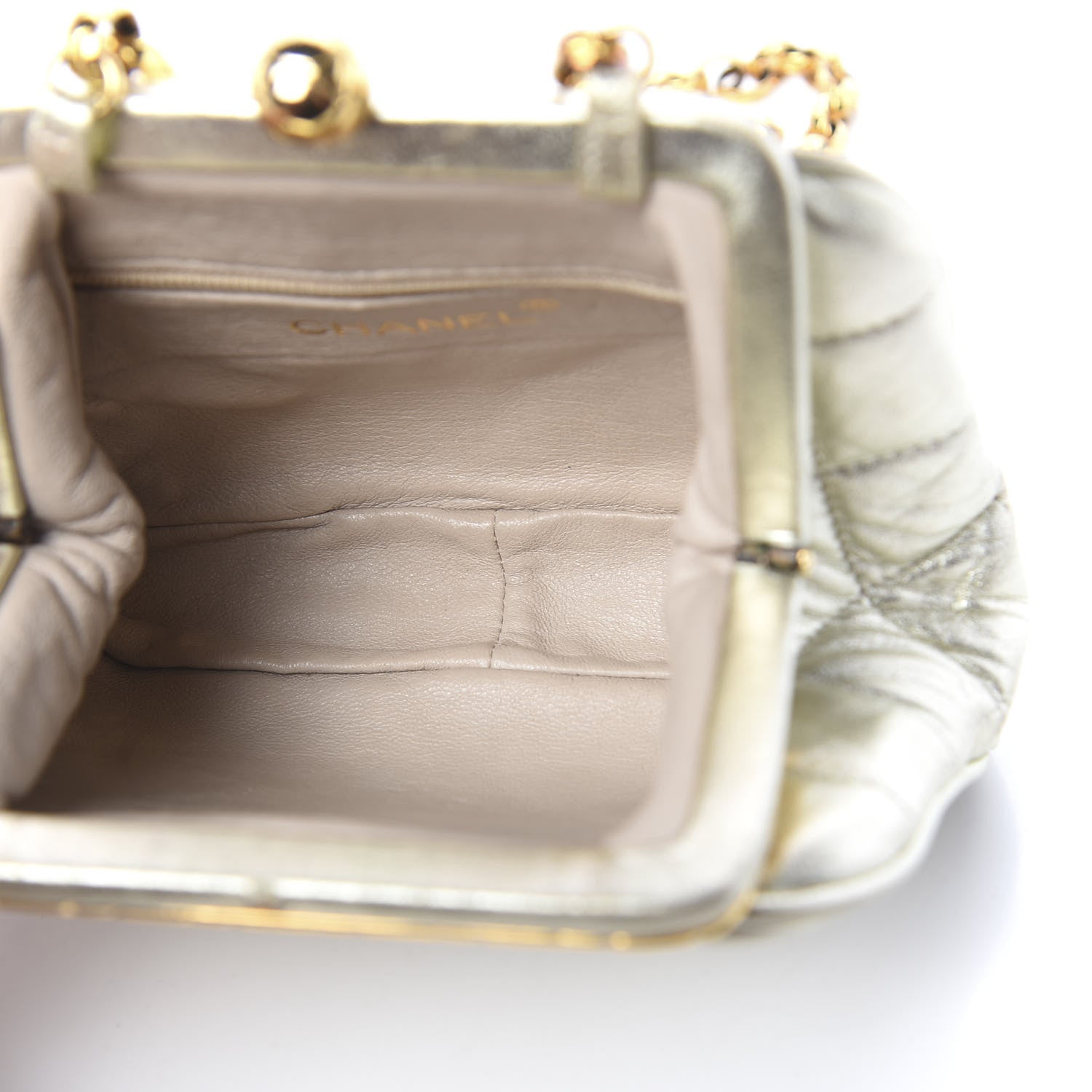 Chanel Metallic Lambskin Quilted CC Kiss Lock Evening Clutch Gold 5 of 12