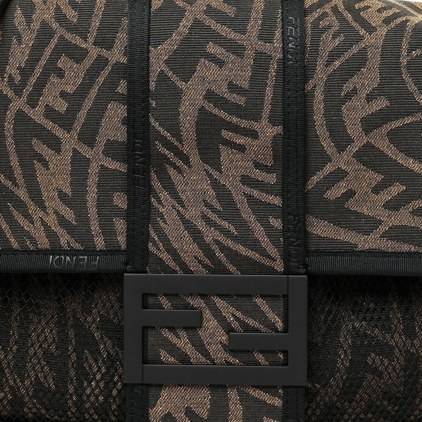 X SARAH COLEMAN Fabric Jacquard Vitello Grace FF Vertigo Woven Lanyard Large Baguette Tobacco Moro Black